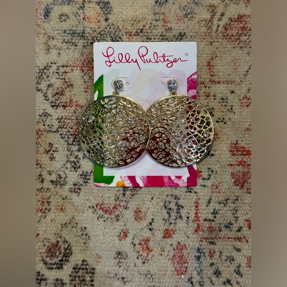 Lilly Pulitzer "Devine" Gold Door Knocker Rhinestones Earrings - Picture 4 of 7